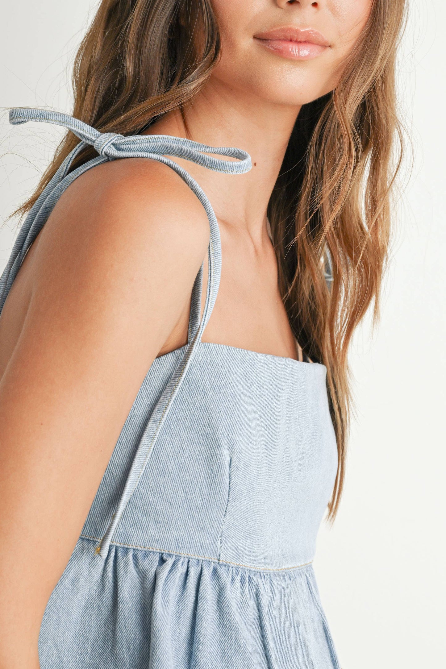 Denim Peplum Tie-Strap Top