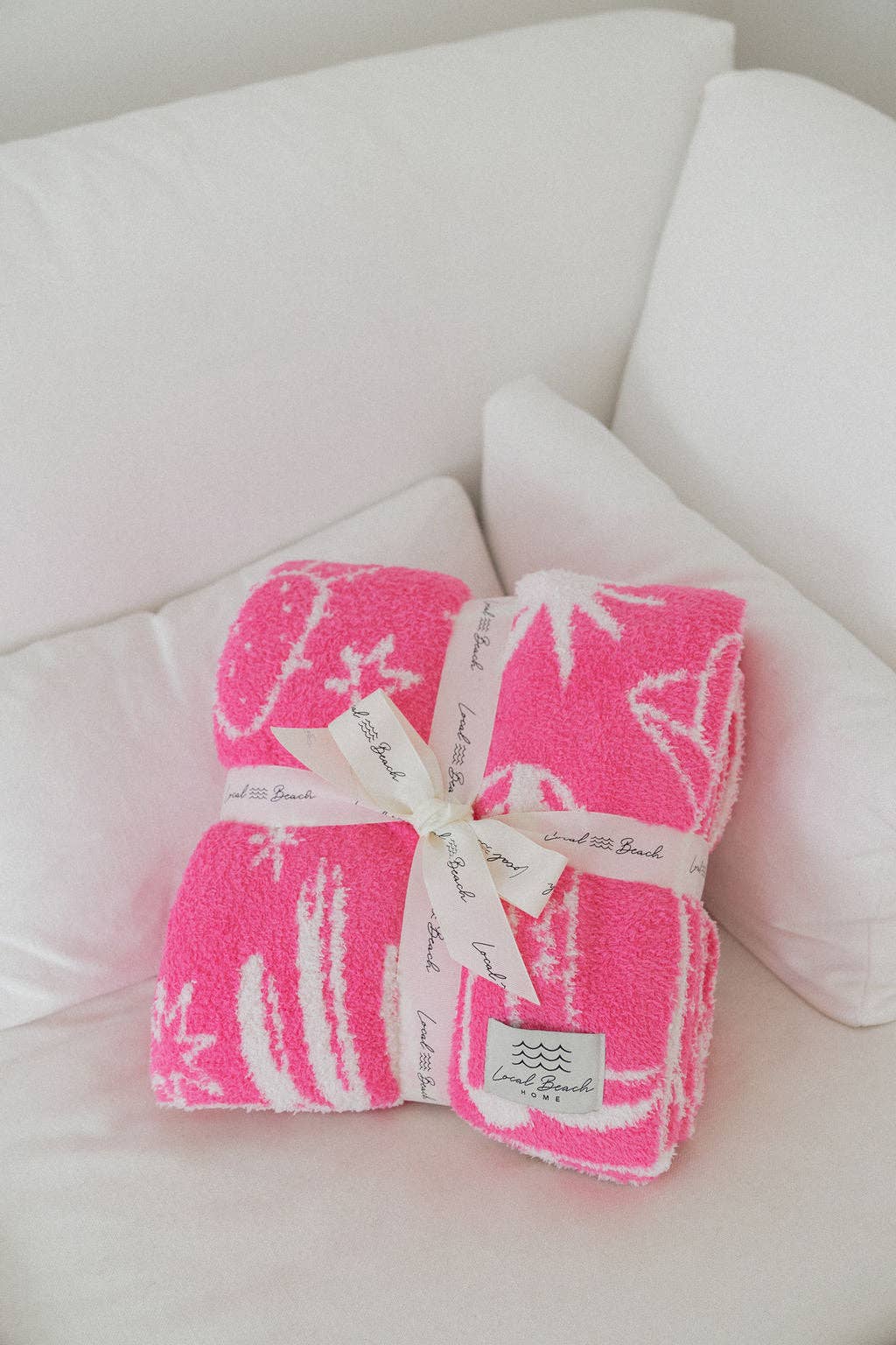local beach Western Luxe Home Blanket: Neon Pink/Cream