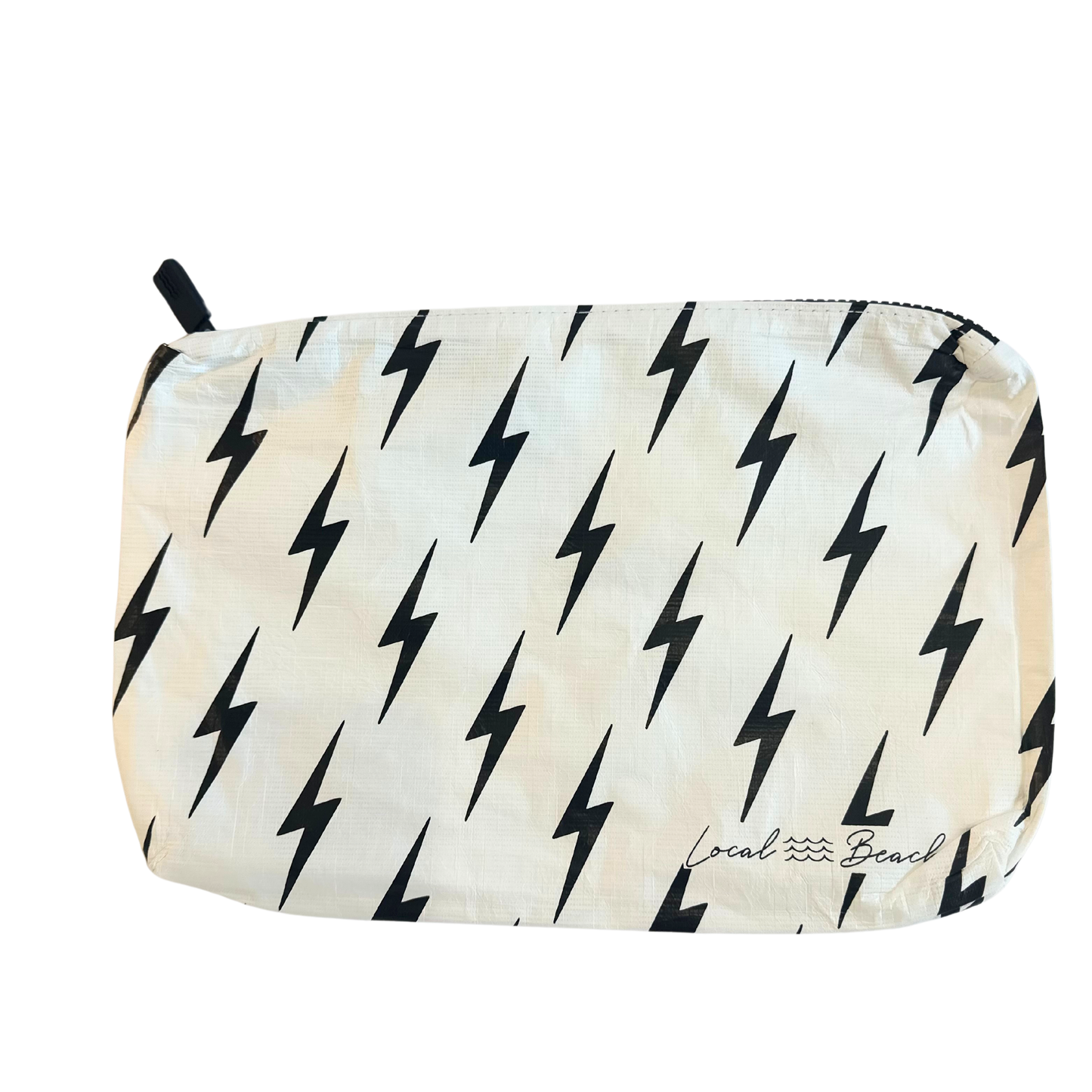 Pouch with black lightning bolt pattern on a white background