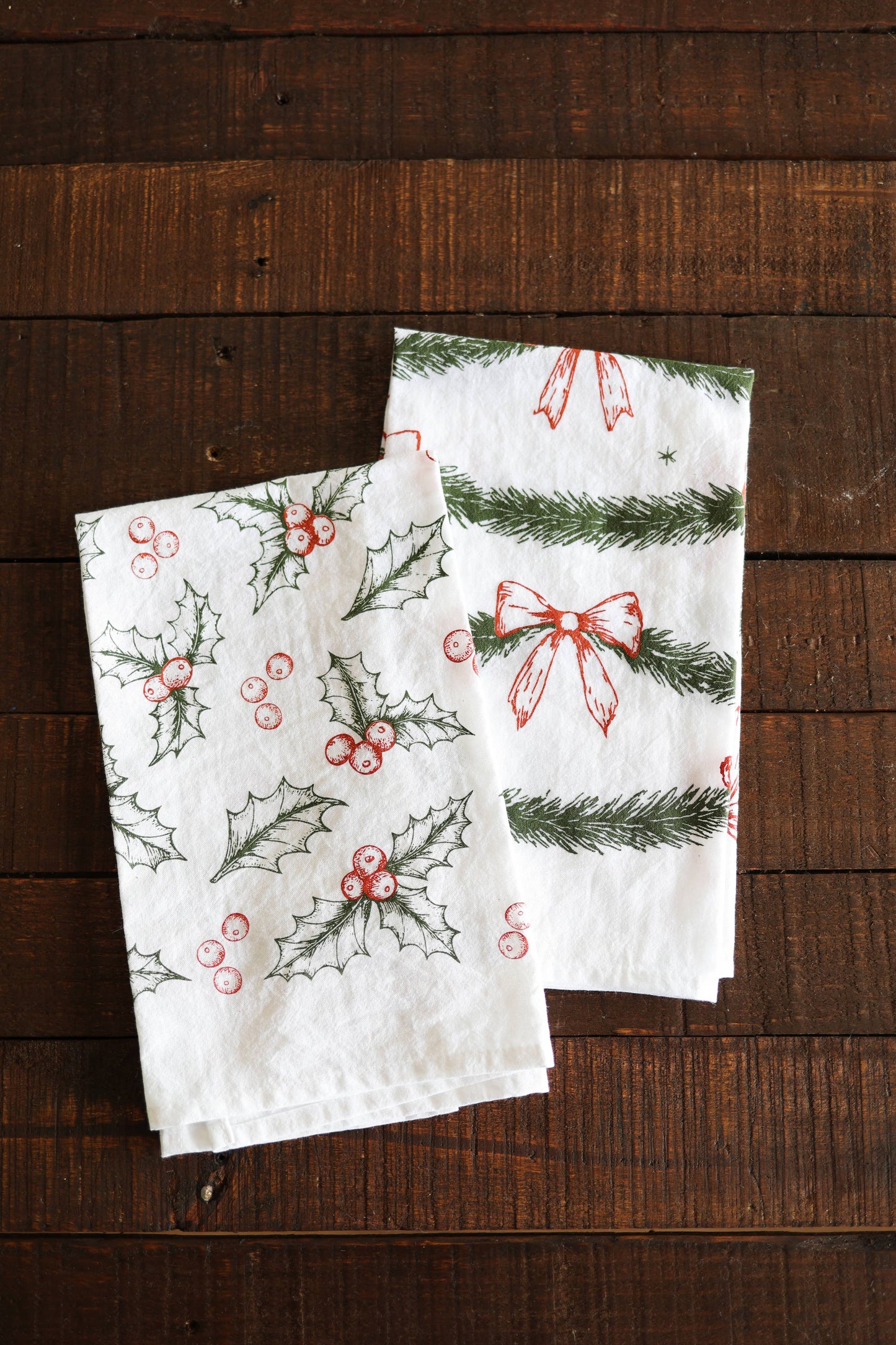 Botanical Holly Tea Towel - Christmas Holiday Decor