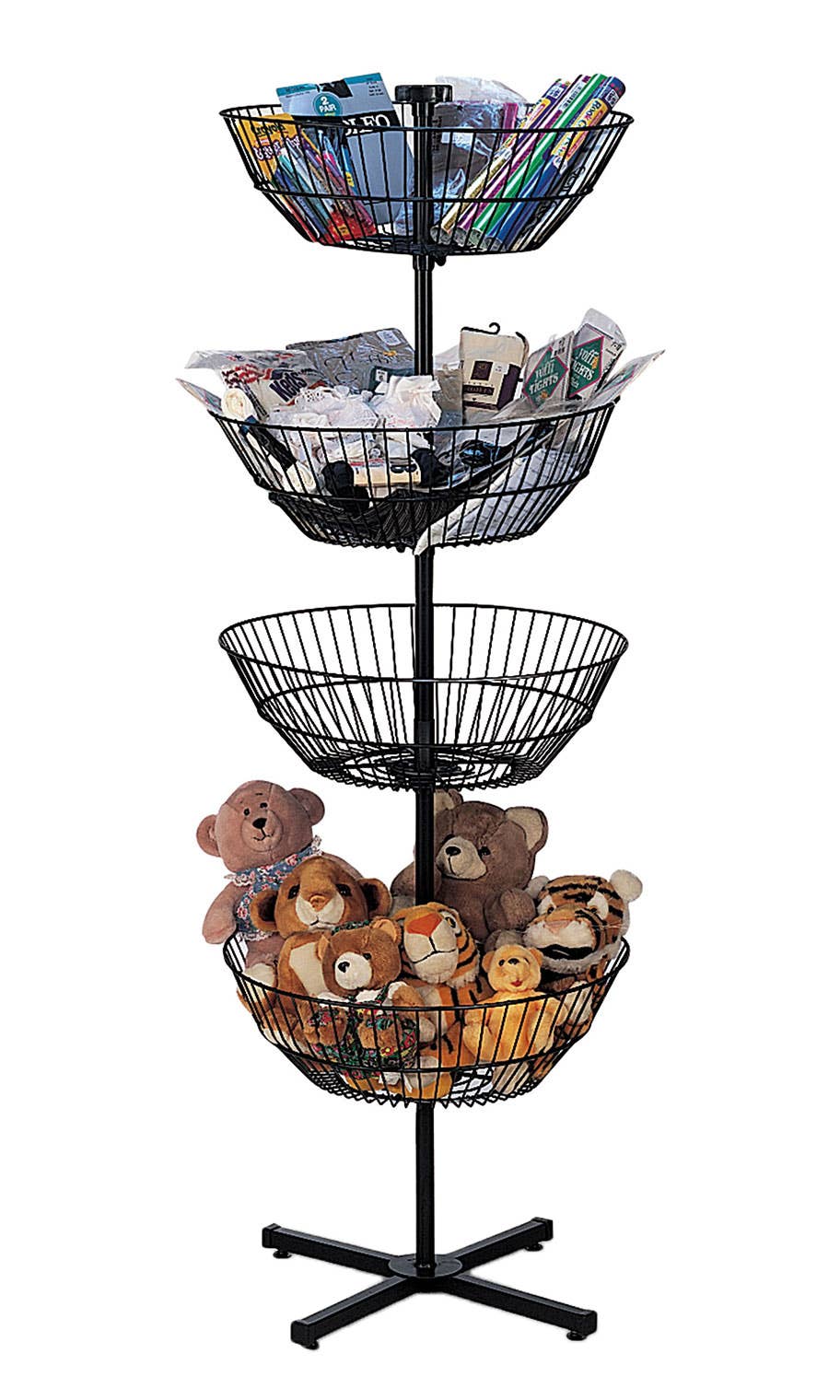 4-Basket Black Spinner Rack - 63”H x 22”D