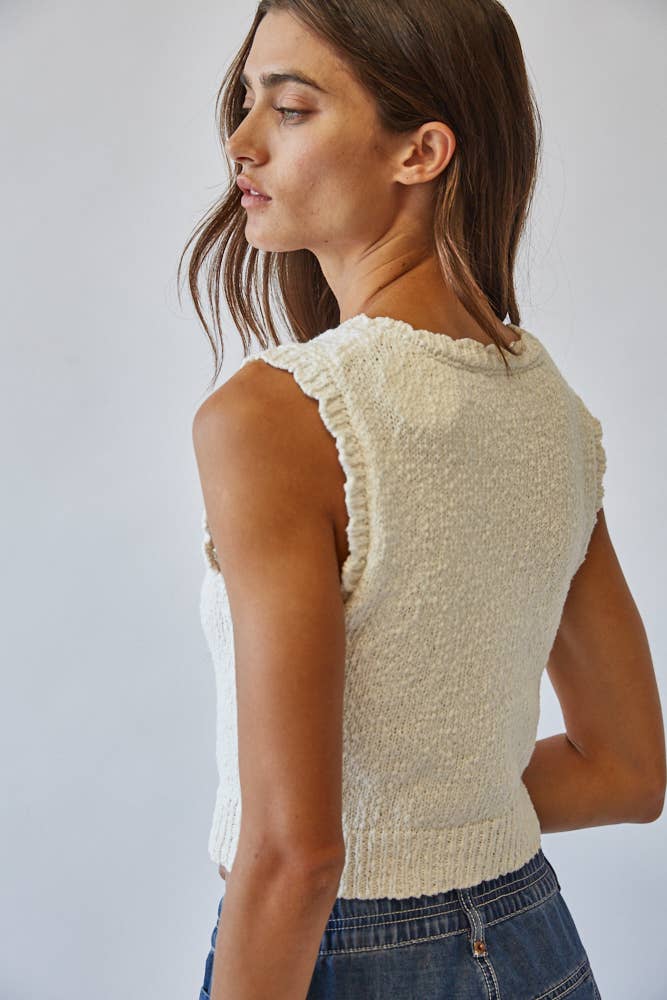 NC2336 Snuggly Cotton Button Knit Vest: OFF WHITE