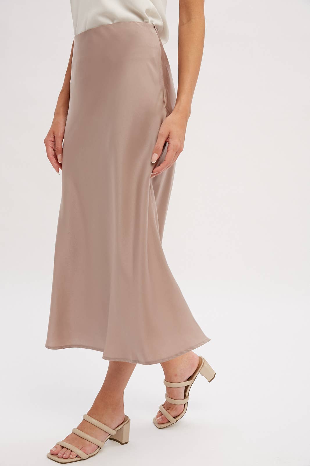 Mushroom Satin Midi Skirt