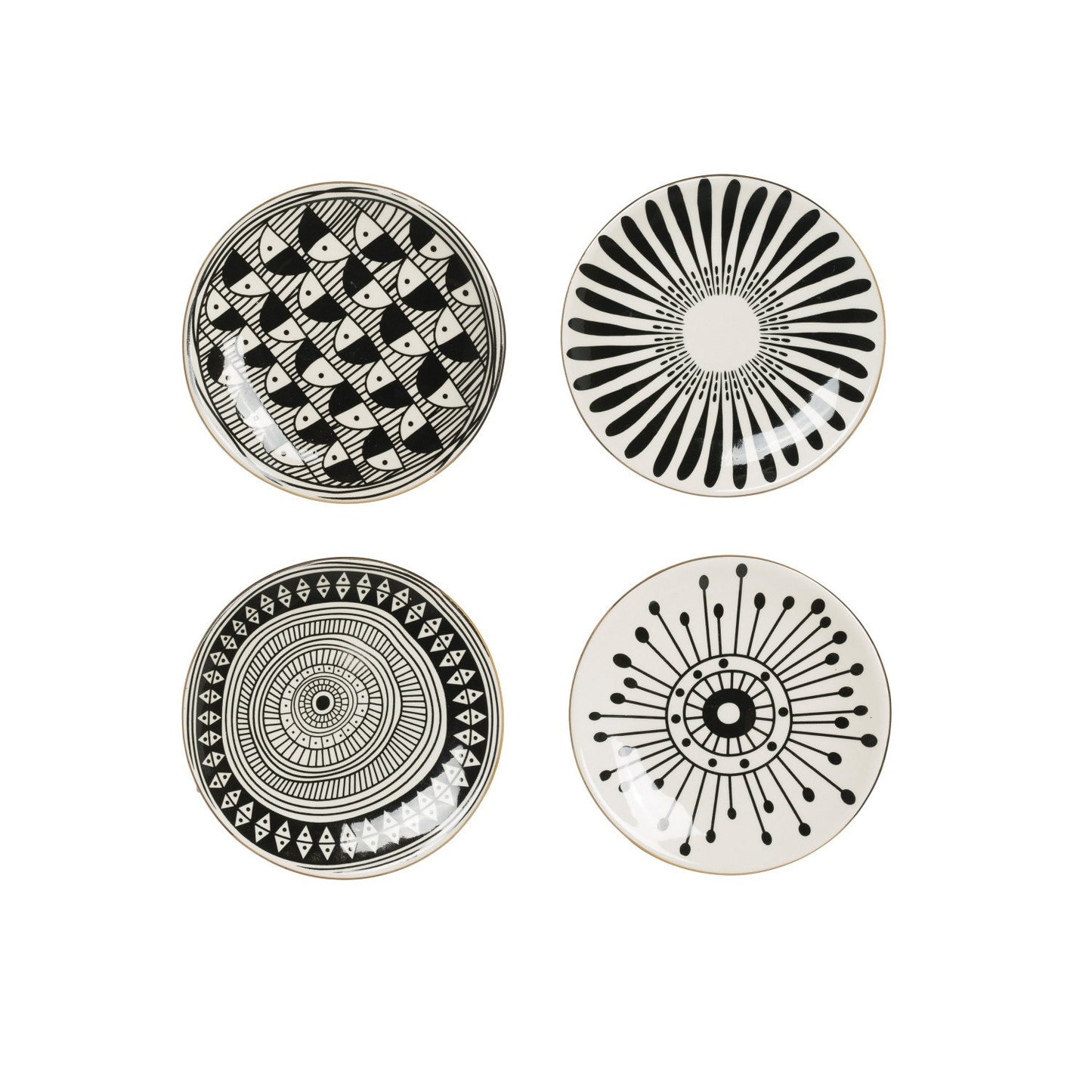 Stoneware Plate w/ Pattern & Gold Electroplating, Black & White, 4 Styles