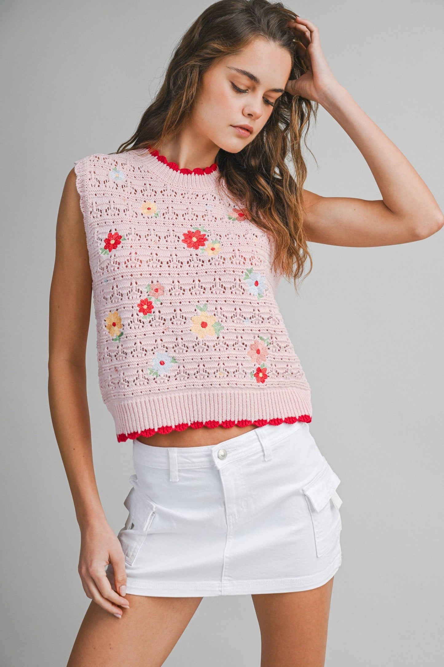 Floral Crochet Sleeveless Sweater