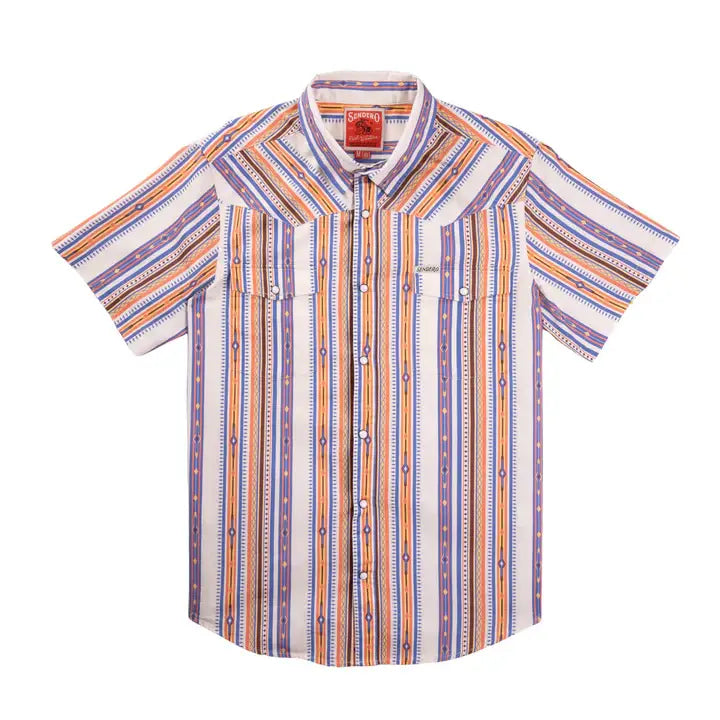Serape Pearl Snap Short Sleeve - Southwest Stripe - Cobalt