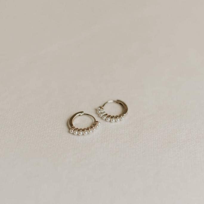 Grace Pearl Hoops: Silver