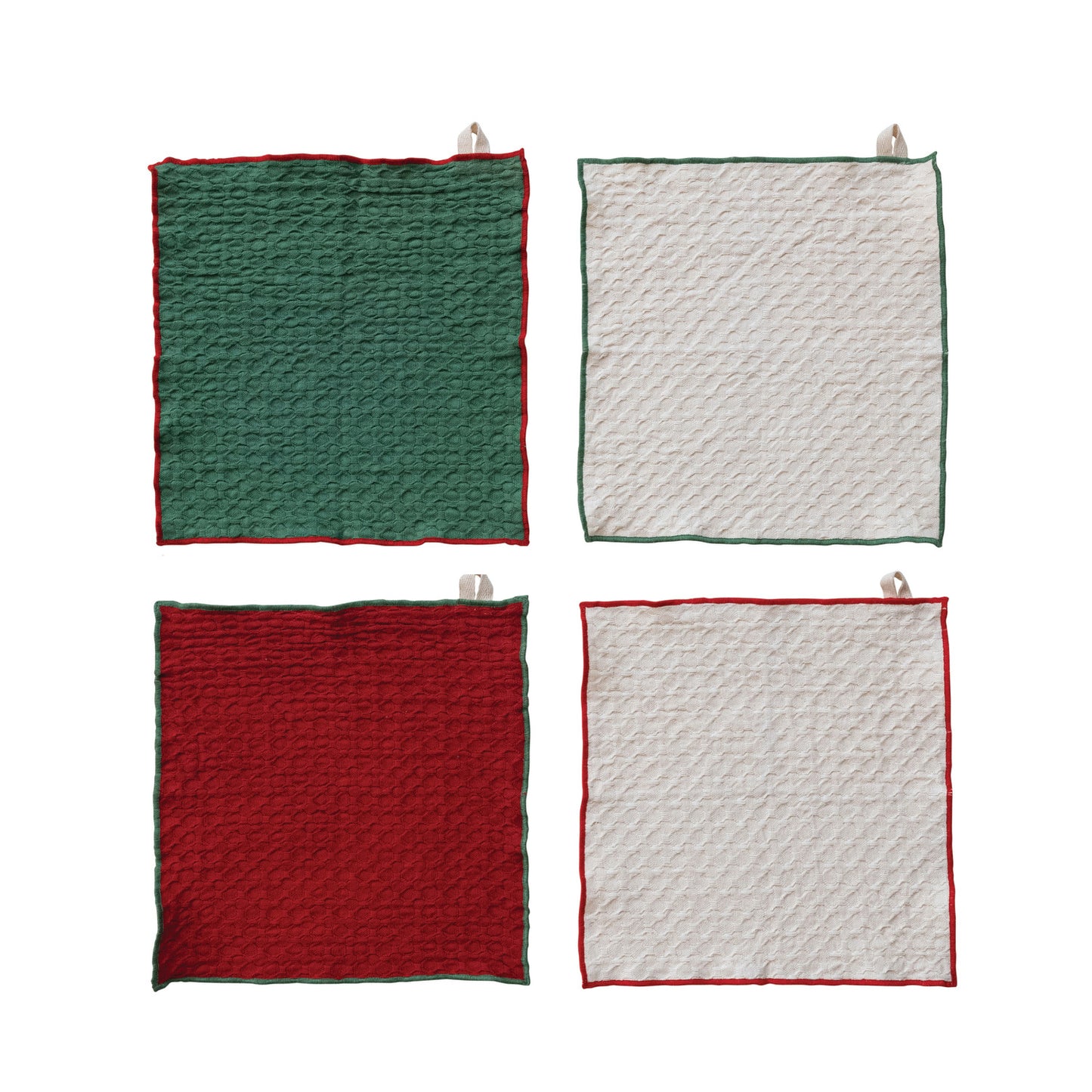 Waffle Weave Dish Cloths, Set of 4 Tied with Red Grosgrain