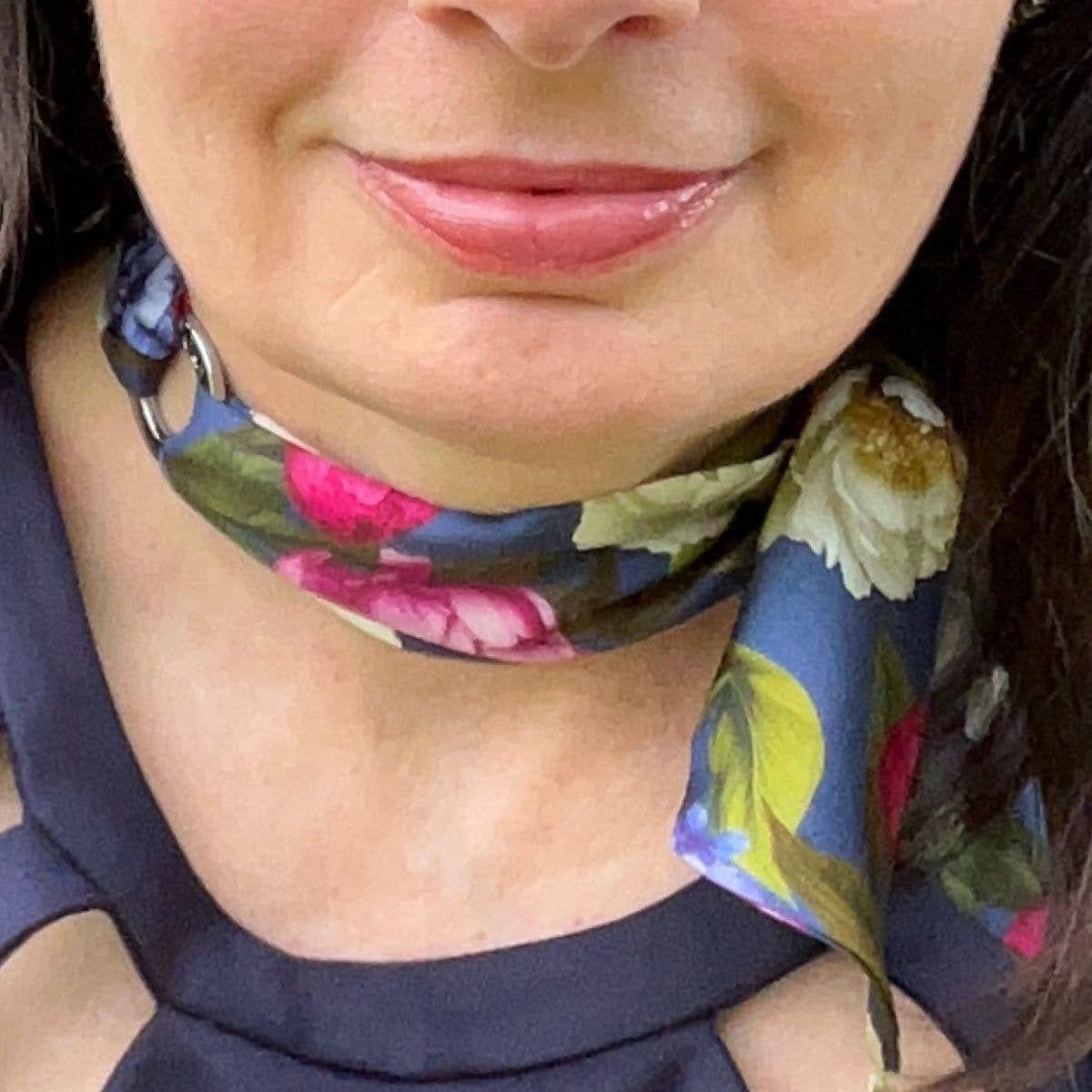 Twilly-Tie Set-Romantic Blue Floral | Wrist Scarf Ring 42": Classic Gold