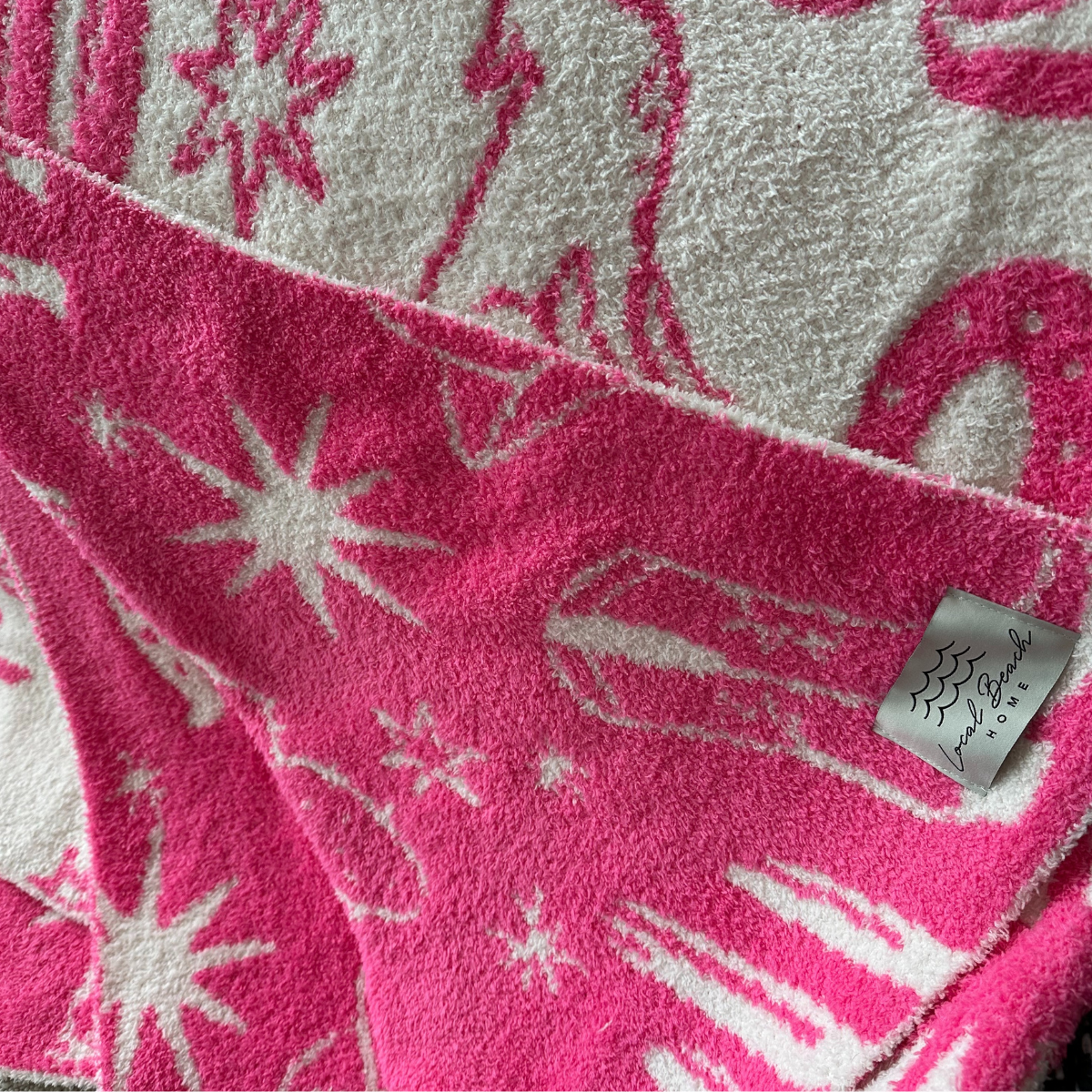 local beach Western Luxe Home Blanket: Neon Pink/Cream