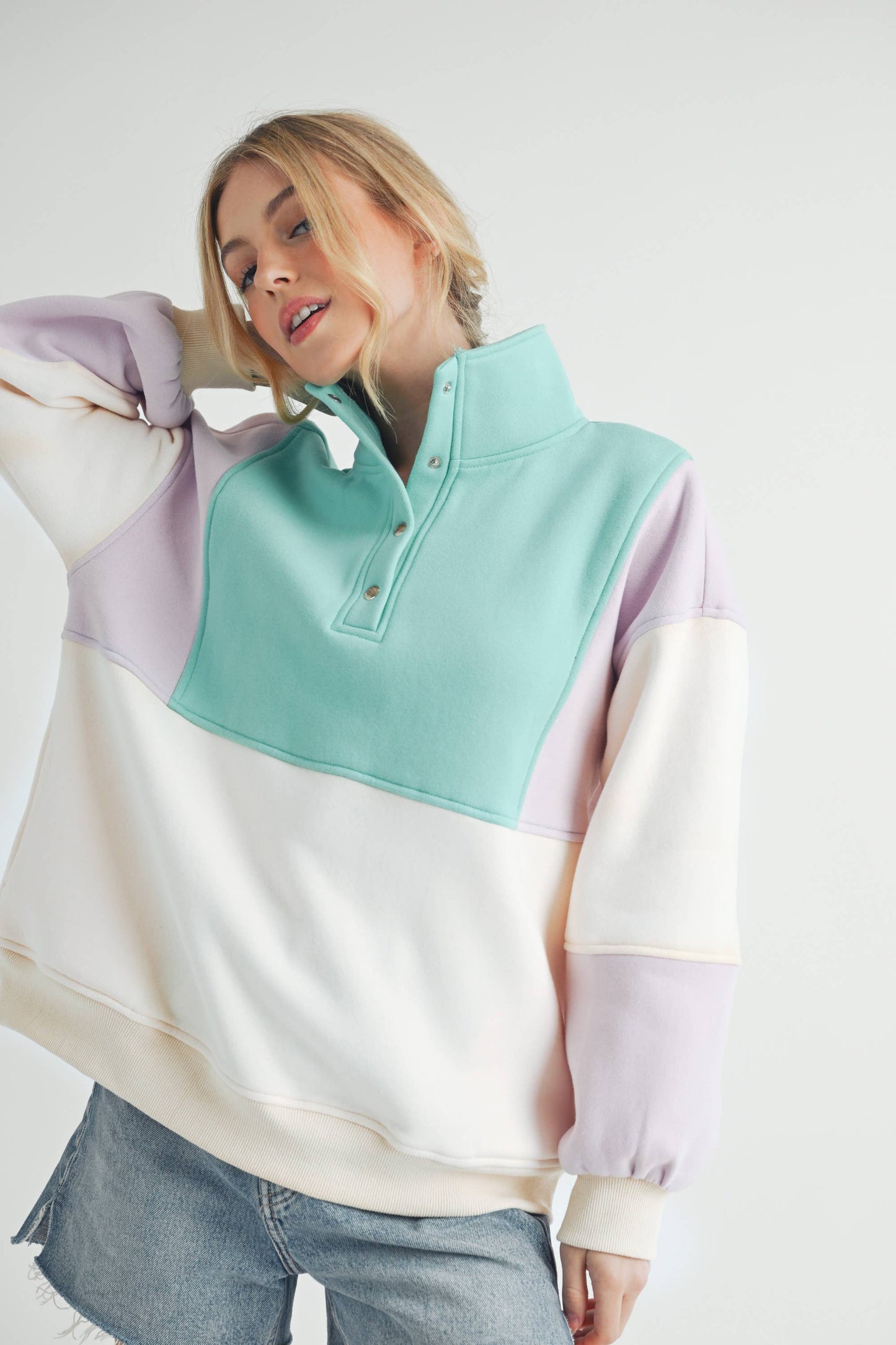 992EK Glo Colorblock Pullover: Coffee Navy / Contemporary