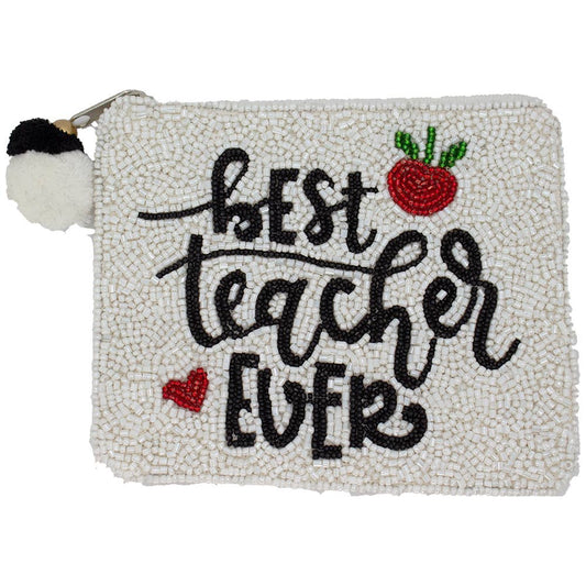 BEST TEACHER EVER BEADED COIN POUCH