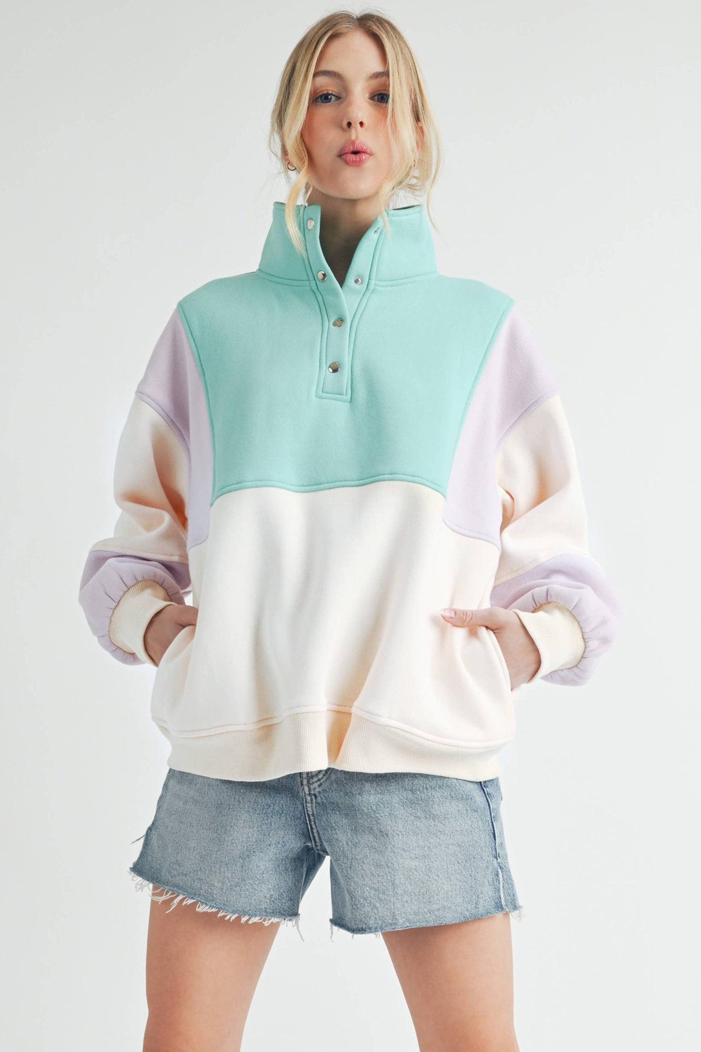 992EK Glo Colorblock Pullover: Coffee Navy / Contemporary
