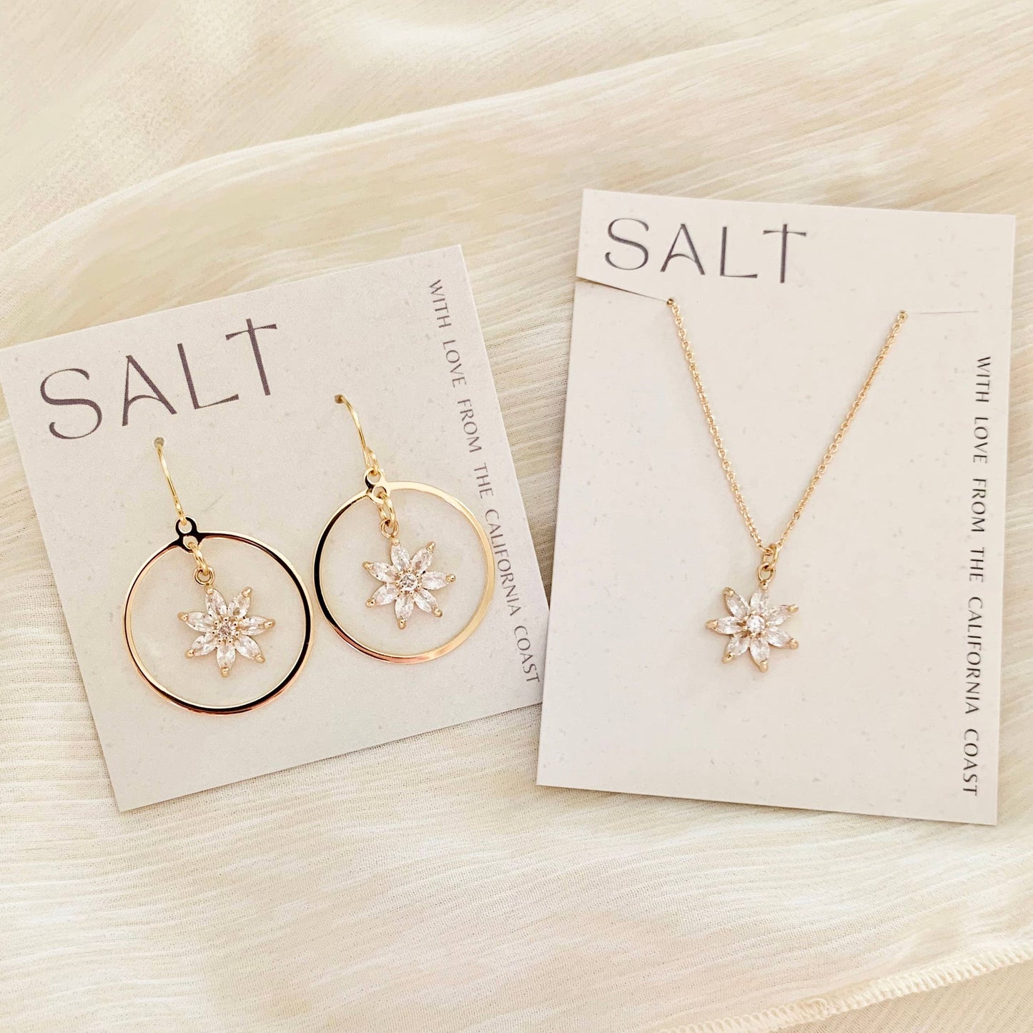 CRYSTAL FLOWER HOOP EARRINGS | gold | sparkly earrings