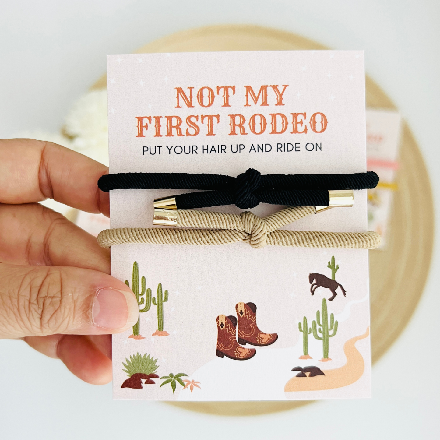 Not My First Rodeo Double Hair Tie - Western Cowboy Cowgirl: Pink & Yellow