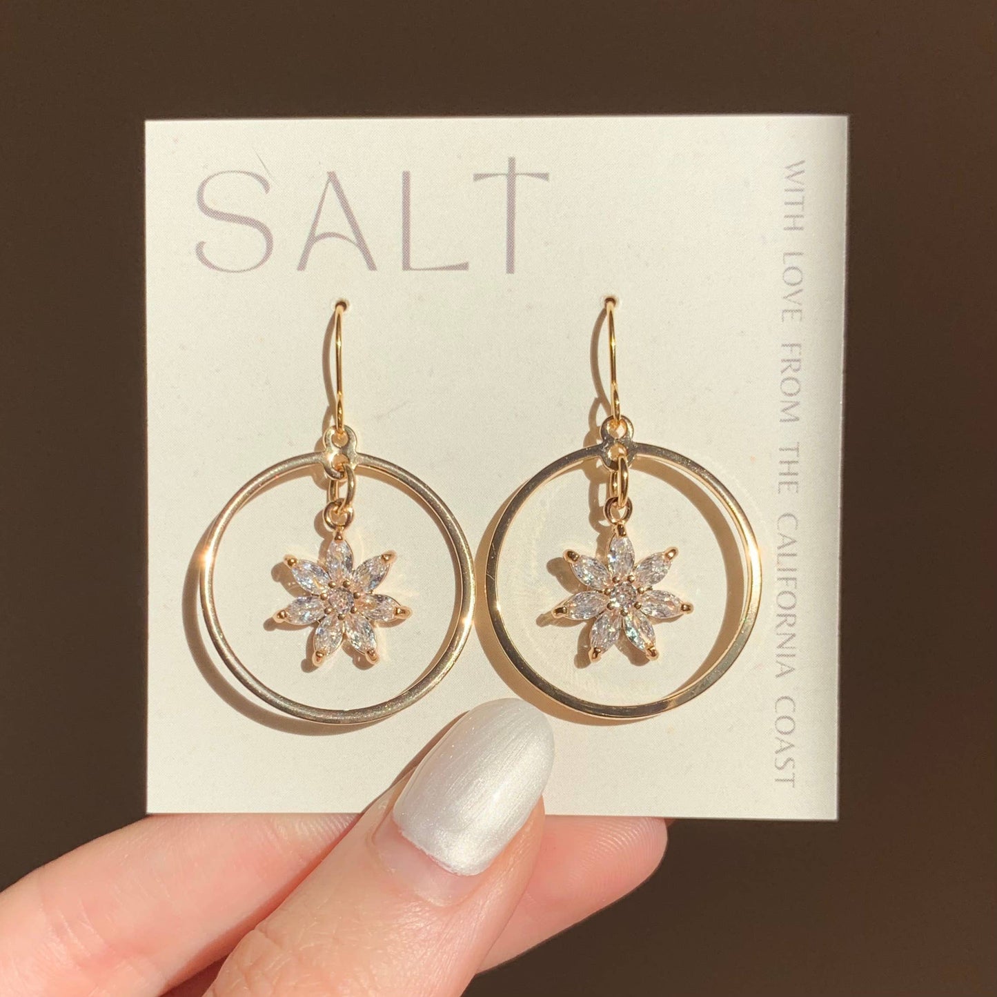 CRYSTAL FLOWER HOOP EARRINGS | gold | sparkly earrings
