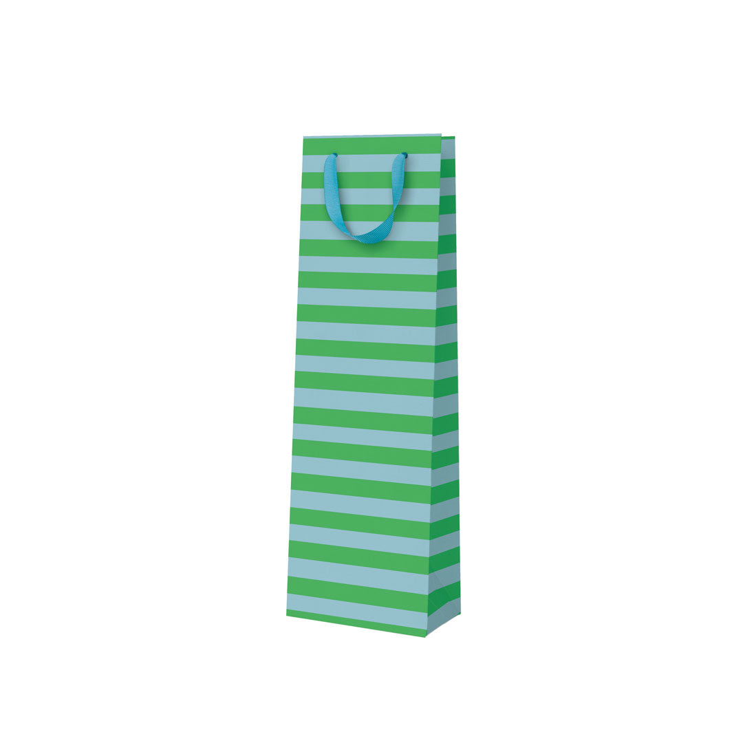 blue and green stripe bottle bag