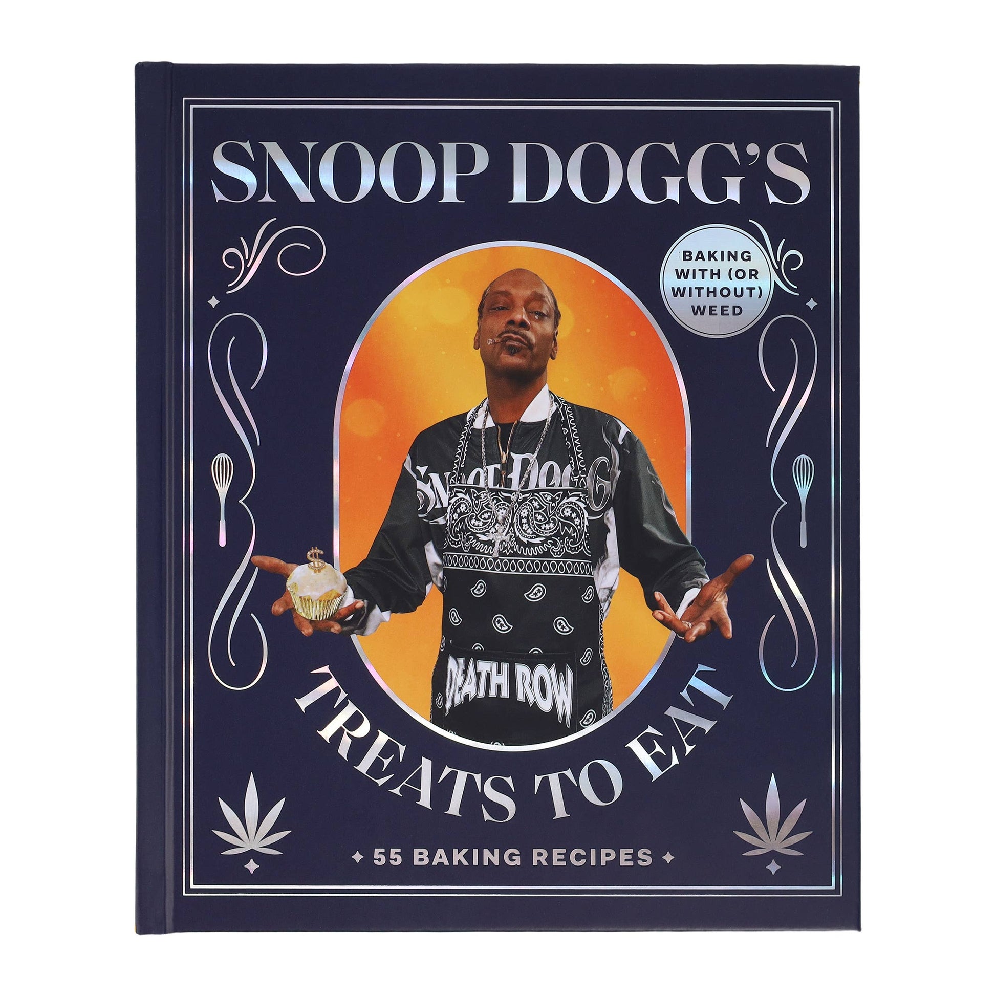 snoop dogg on a blue book with his hands out 