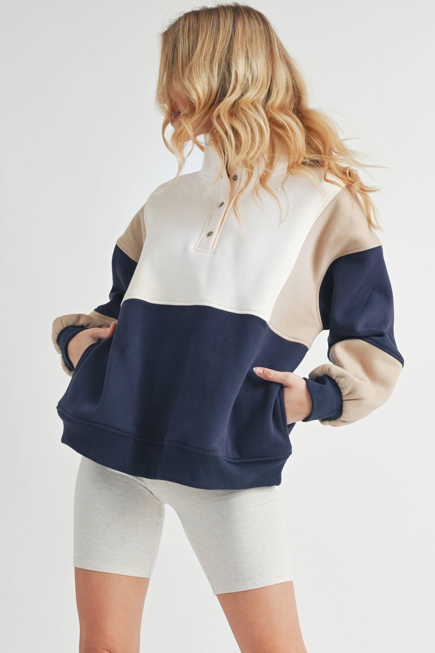 992EK Glo Colorblock Pullover: Coffee Navy / Contemporary