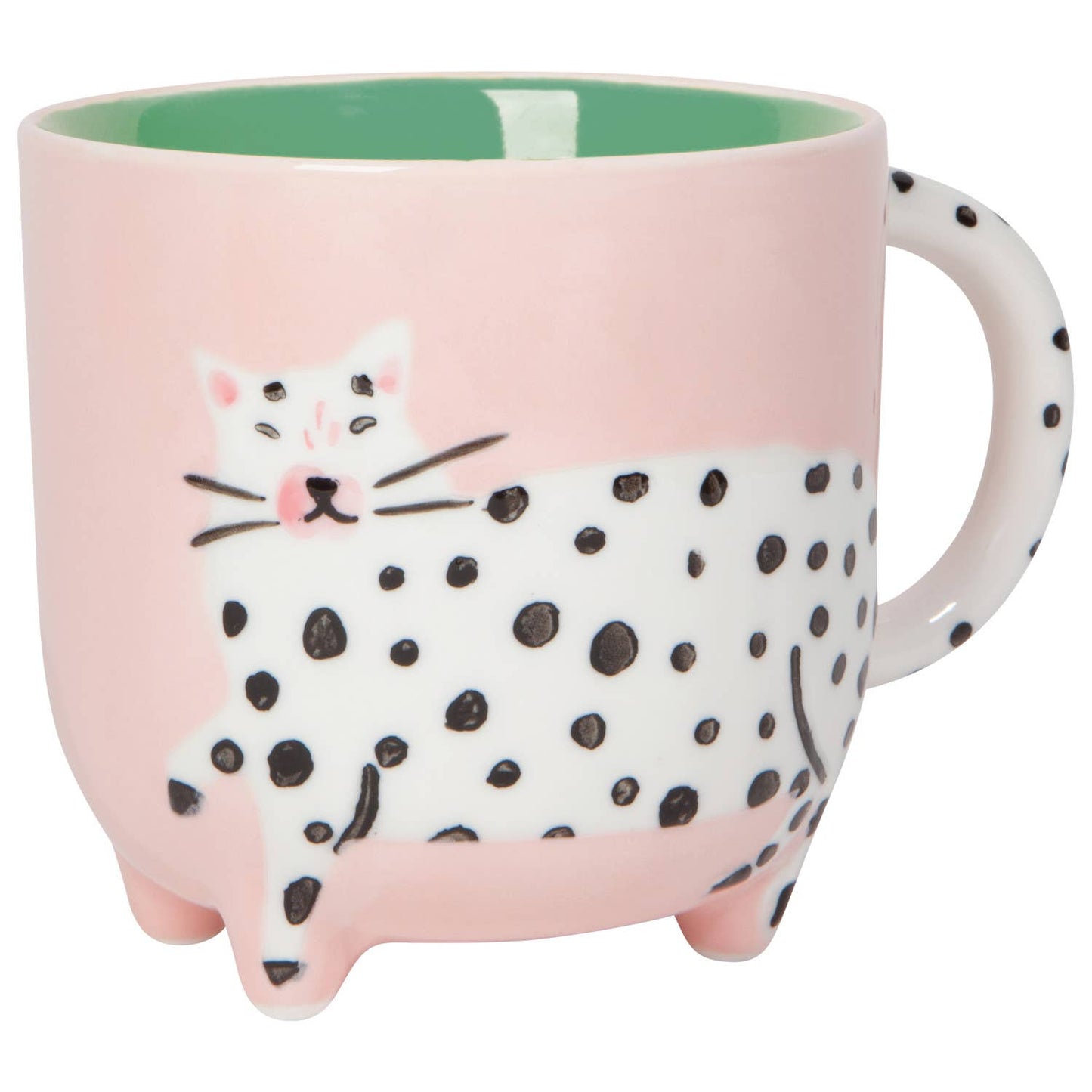 Pink mug with a cat design on a white background