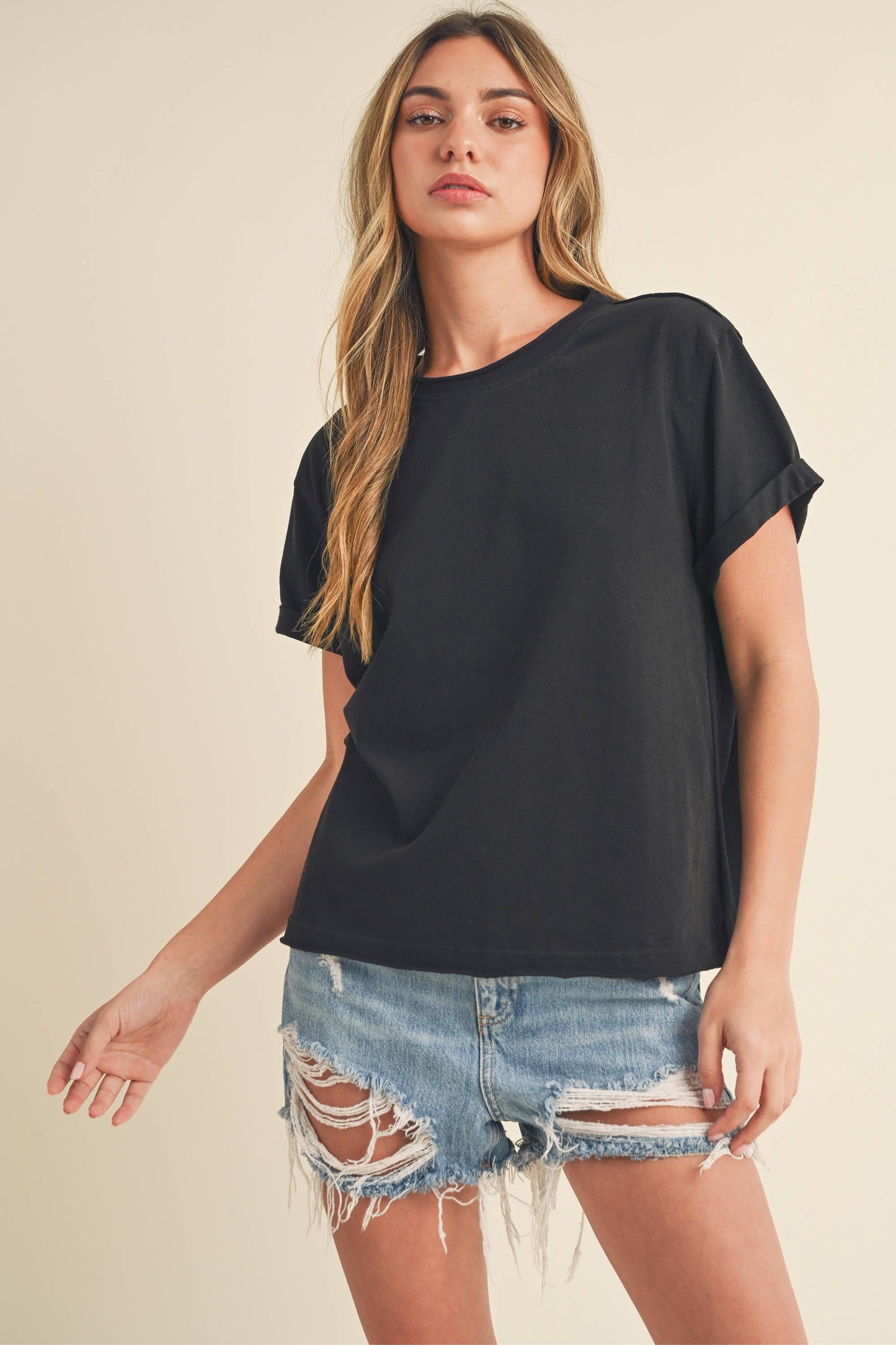 8314DN Mali Baby Tee Short Sleeve Top: Black / Contemporary