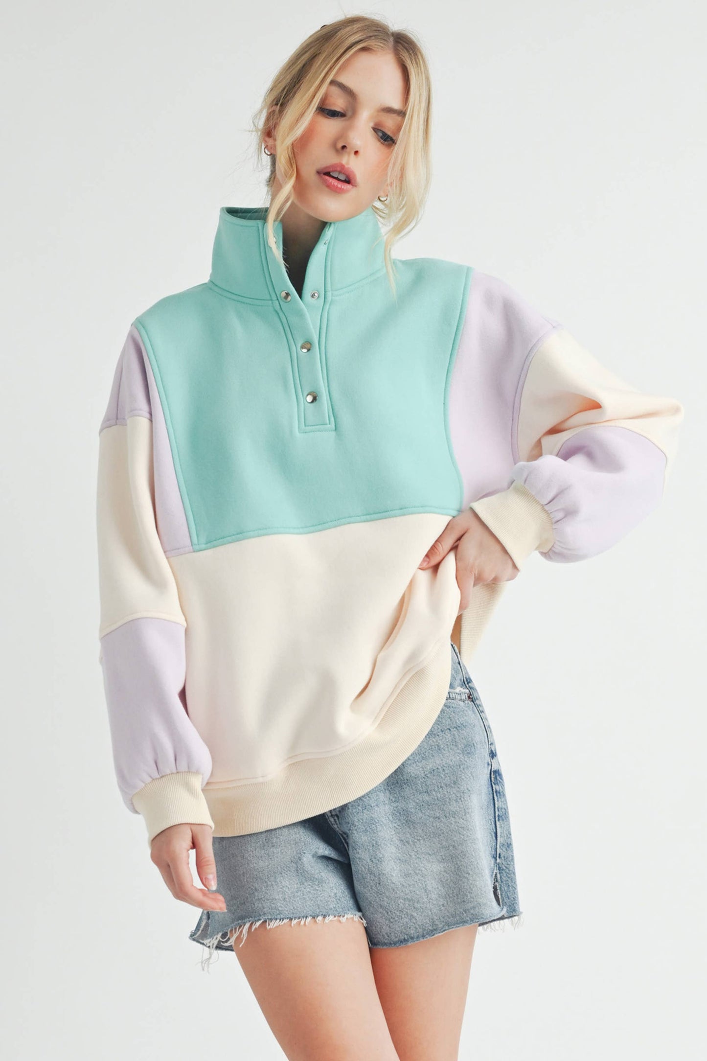 992EK Glo Colorblock Pullover: Coffee Navy / Contemporary