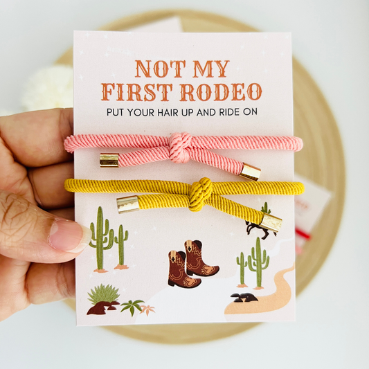 Not My First Rodeo Double Hair Tie - Western Cowboy Cowgirl: Pink & Yellow