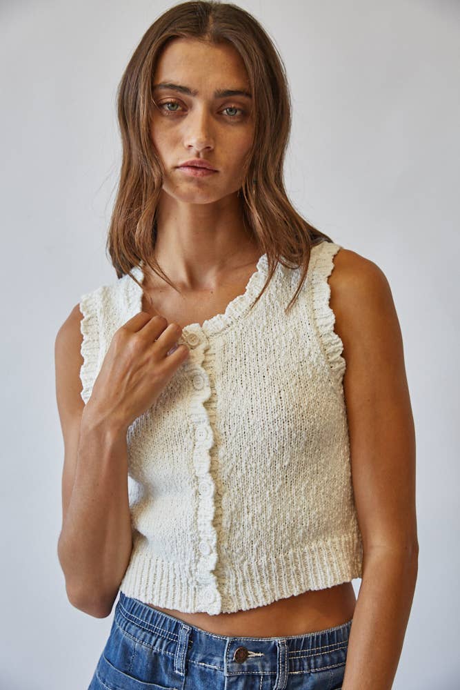 NC2336 Snuggly Cotton Button Knit Vest: OFF WHITE
