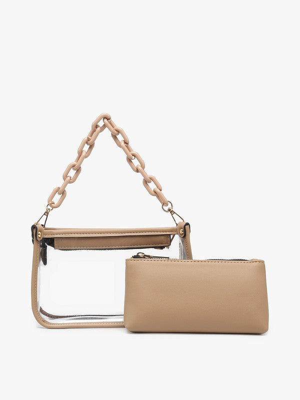 Jen & Co stadium approved clear crossbody with 2 straps and wallet -  Grey