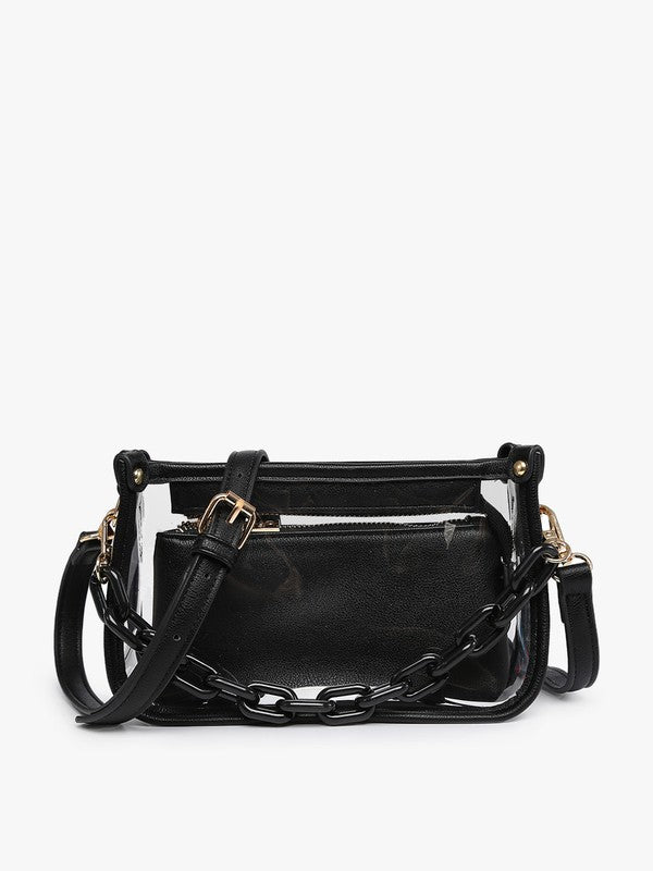 Jen & Co stadium approved clear crossbody with 2 straps and wallet -  Grey