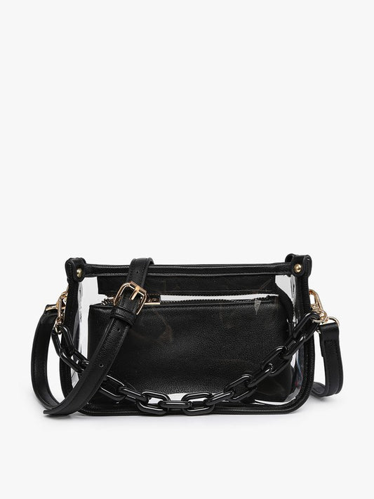 Jen & Co stadium approved clear crossbody with 2 straps and wallet - Black