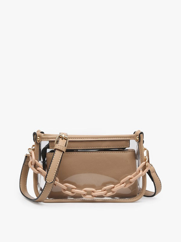 Jen & Co stadium approved clear crossbody with 2 straps and wallet -  Grey