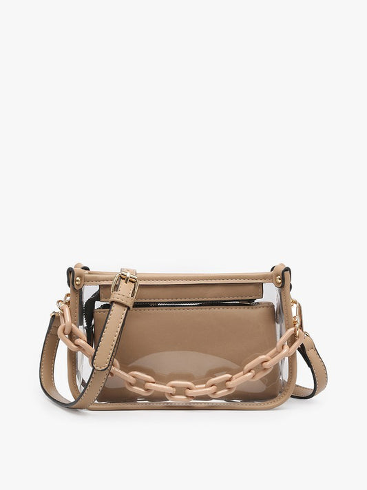 Jen & Co stadium approved clear crossbody with 2 straps and wallet -  Grey