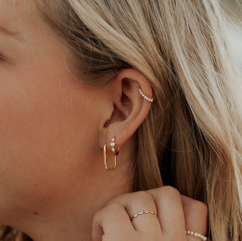 Grace Pearl Hoops: Silver