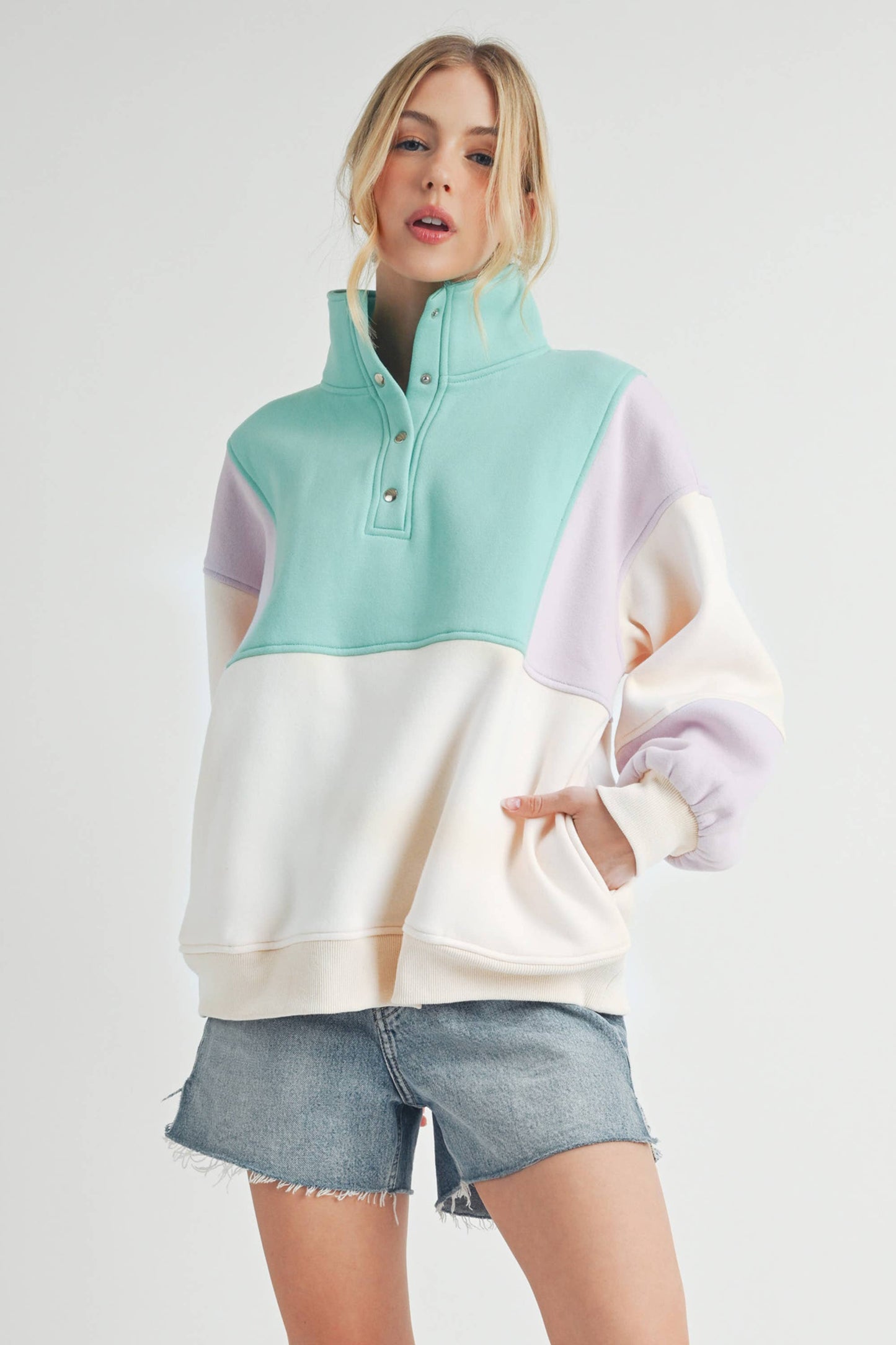 992EK Glo Colorblock Pullover: Coffee Navy / Contemporary