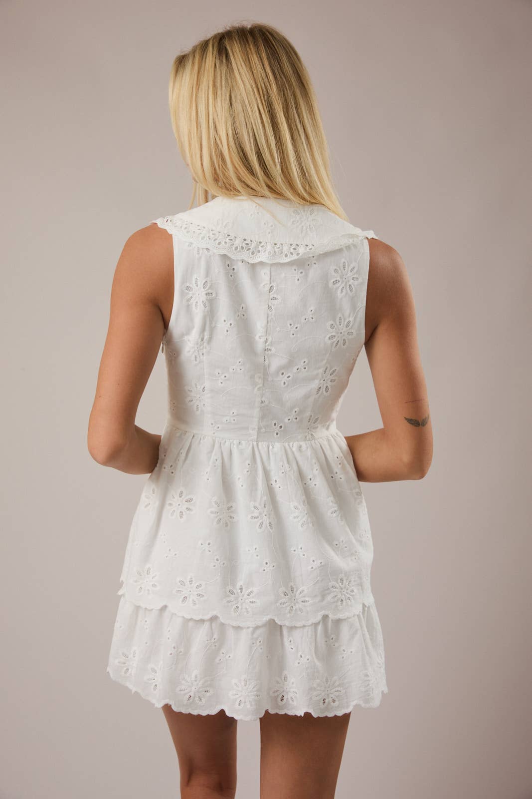 White Eyelet Tie Front Mini Dress