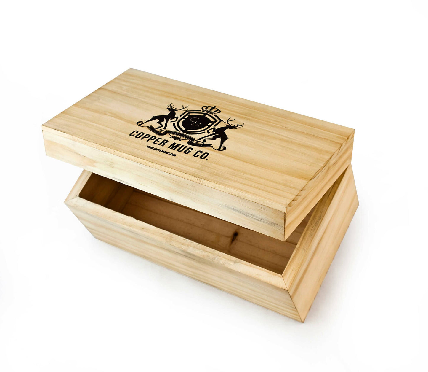 Moscow Mule Copper Mugs Gift Set of Two in Wooden Box: Barrel Hammered
