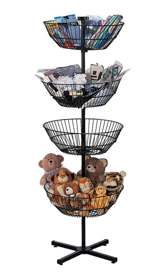 4-Basket Black Spinner Rack - 63”H x 22”D