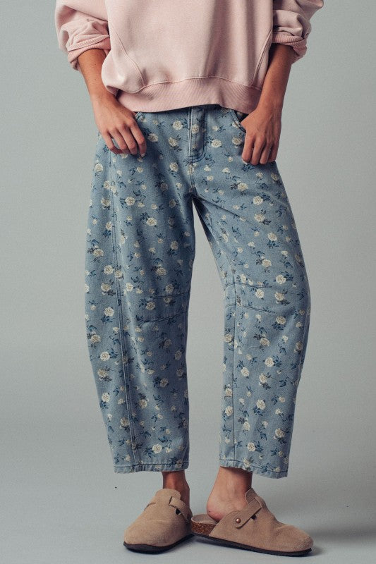 Urban daizy flower denim barrel jeans