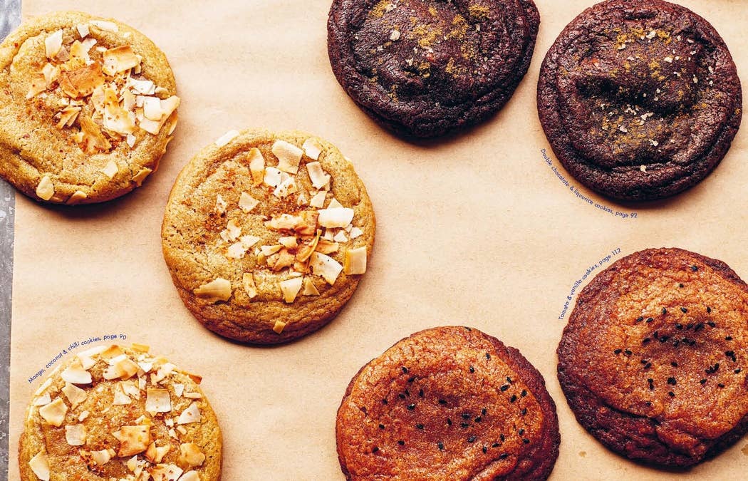 Assorted cookies on a baking sheet