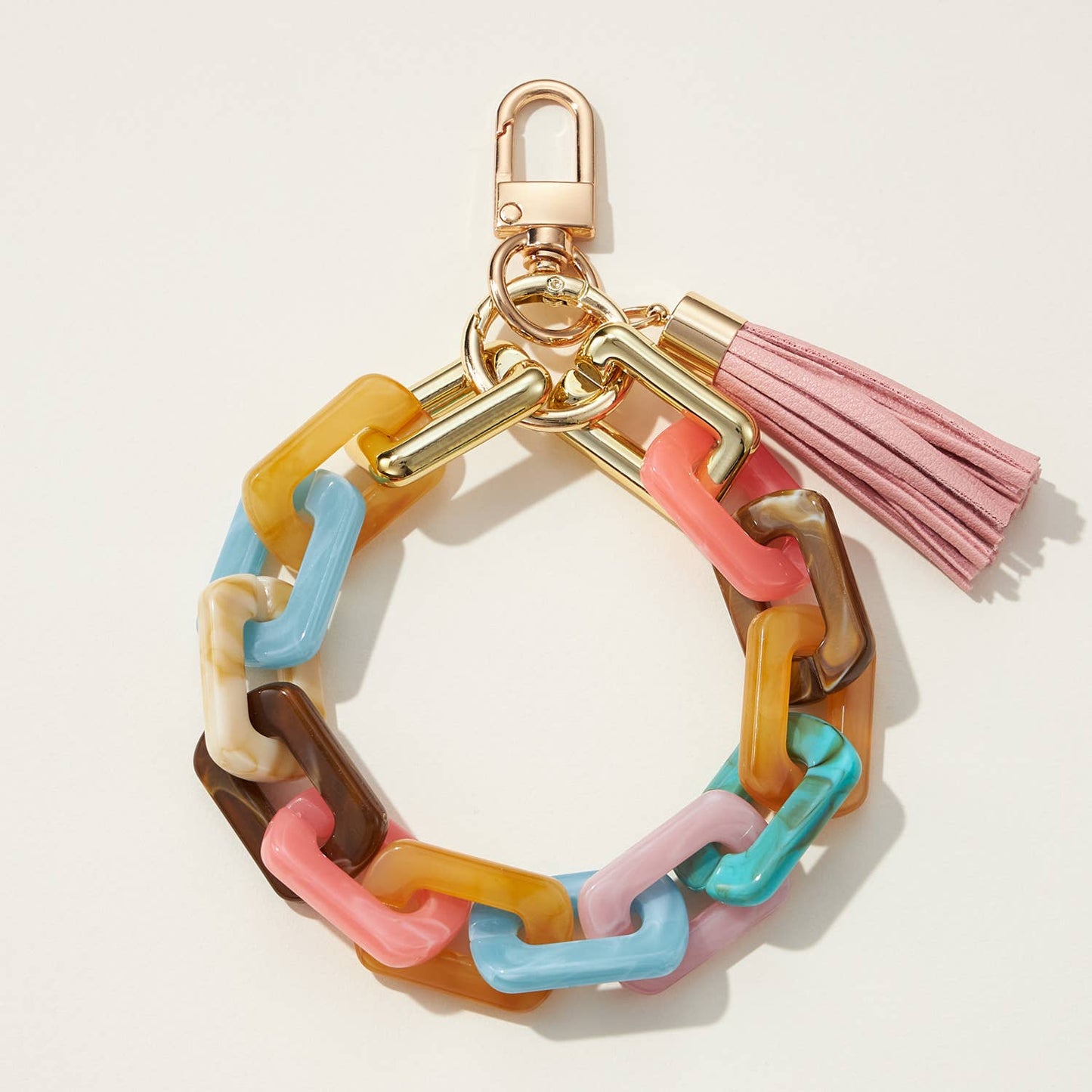 Two Tone Mixed Resin Chain Keychains with Tassel: NAT
