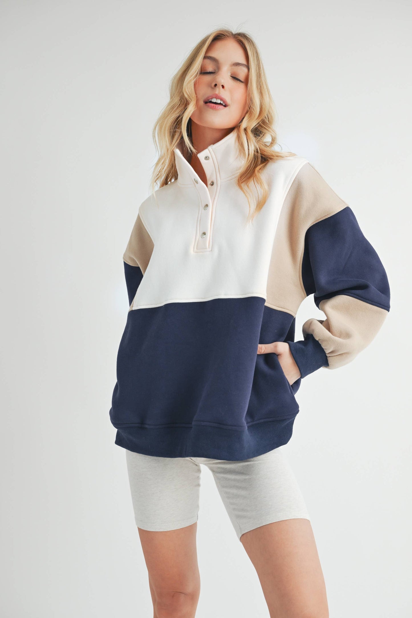992EK Glo Colorblock Pullover: Coffee Navy / Contemporary