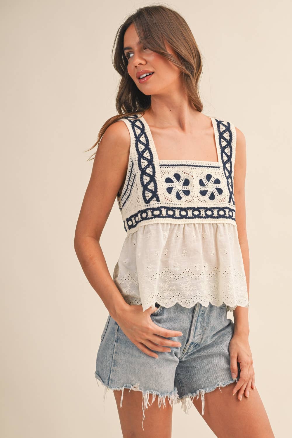 Crochet Eyelet Cami Top