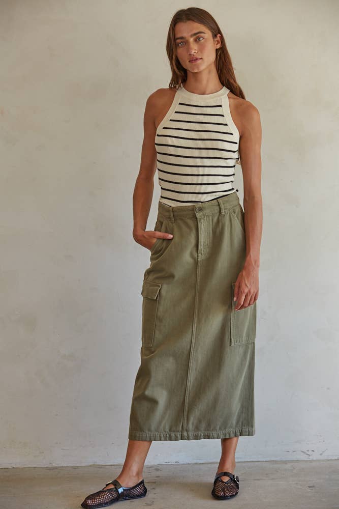 W1651 | Knit Sweater Ribbed Striped Tank Top: Cream Black