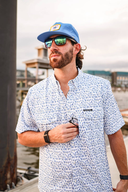 Blue Bonnet Pearl Snap Fishing Shirt: L