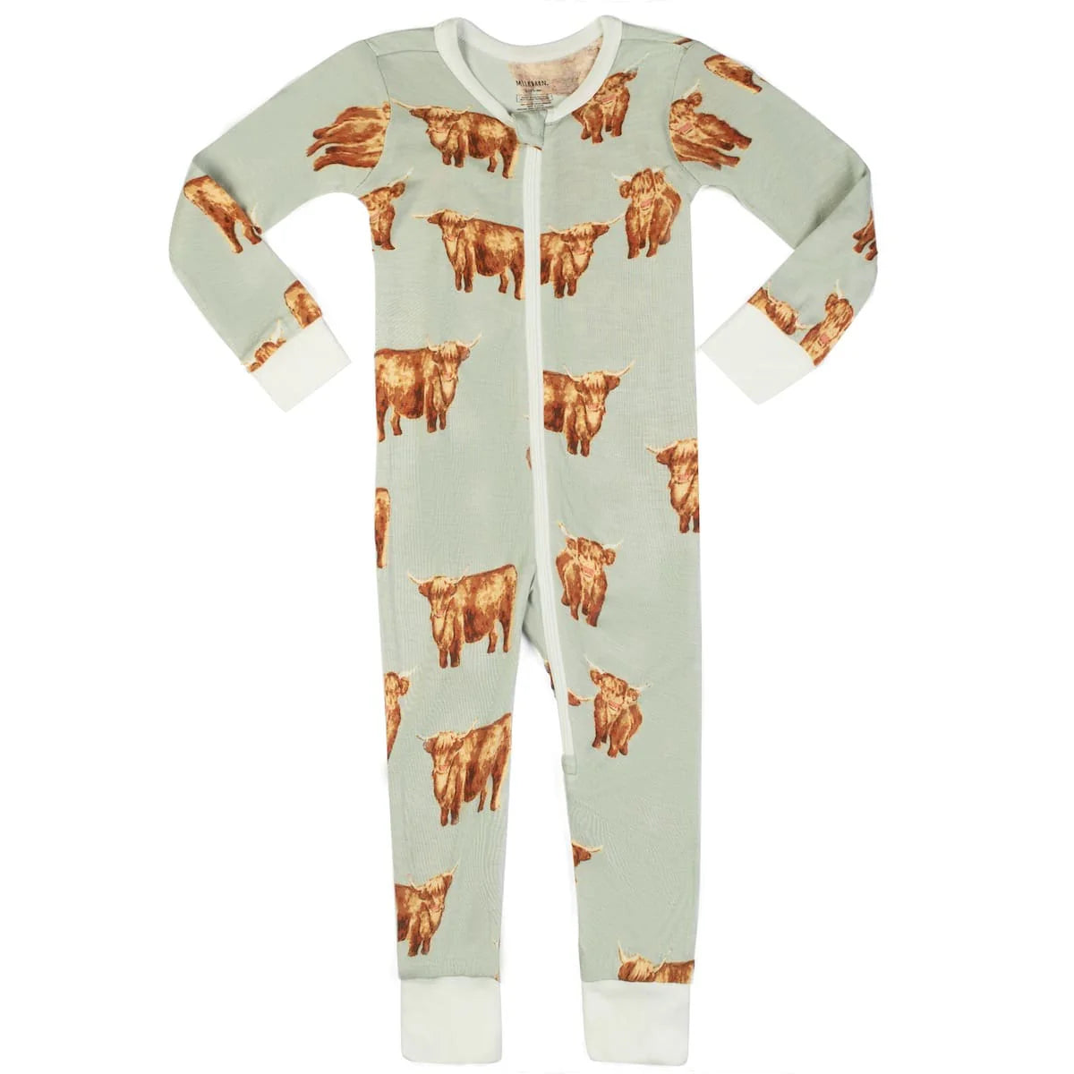 milkbarn highland cow baby zipper footed