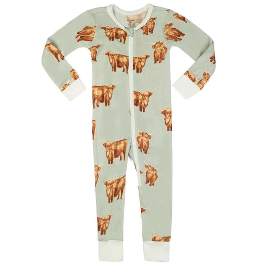 milkbarn highland cow baby zipper footed