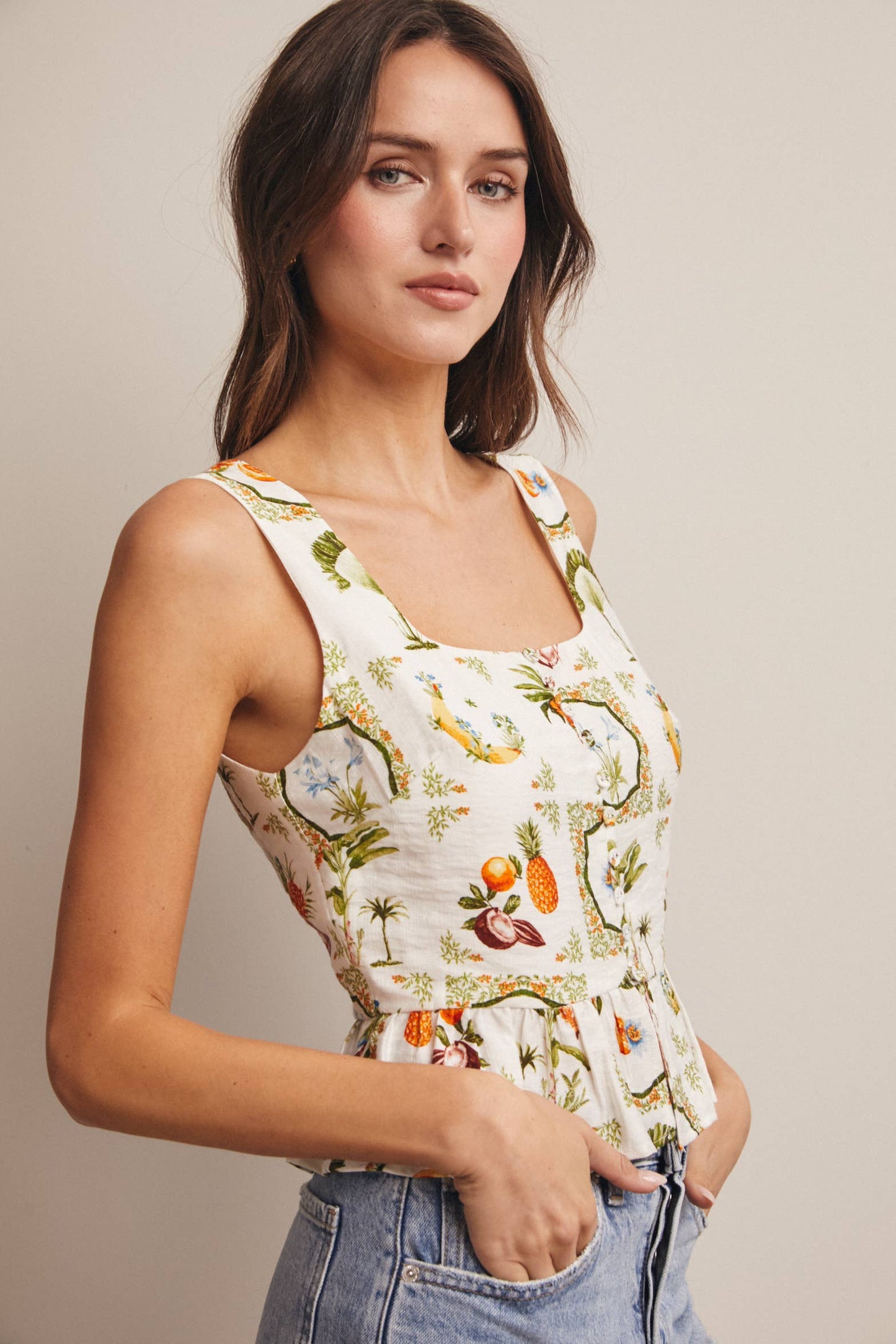 Tropical Peplum Tank Top