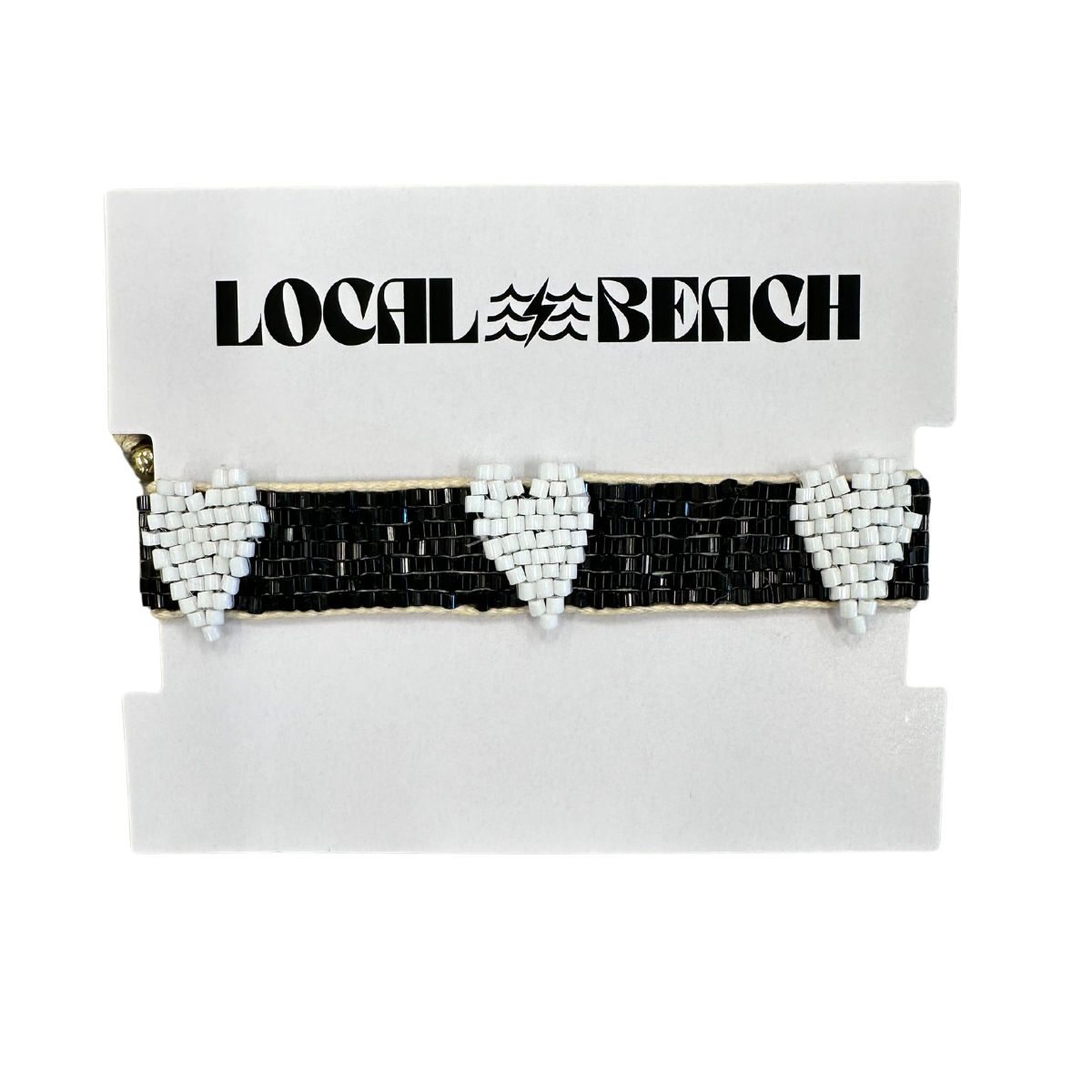 Local Beach Love Collection Heart Beaded Bracelet: White/Black / Heart Beaded Bracelet