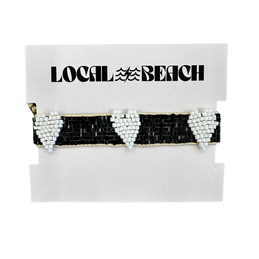 Local Beach Love Collection Heart Beaded Bracelet: White/Black / Heart Beaded Bracelet
